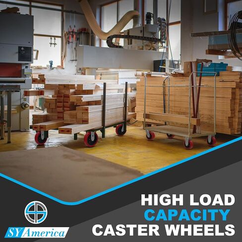 SY America 5" x 2" Polyurethane Caster Wheels, Heavy Duty Polyurethane on Polyolefin Core, 3200 LBS Load Capacity, Set of 4, for Warehousing & Material Handling in Saudi Arabia