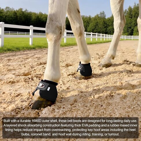 Bell Boots for Horses, Comfortable Fit Horse Bell Boots for Outdoor Sports, Professional Choice Prevent Sprains, Convenient Hook and Loop Design (Black, L) in Kuwait