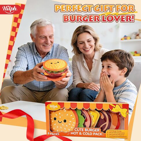 Hilph Kids Ice Packs - Cute Hamburger Boo Boo Ice Pack for Toddlers & Children, 6-Piece Ruesable Hot Cold Gel Therapy Compress Set for Injury, Body Pain Relief, Bumps, Headaches, Tootheche in Saudi Arabia