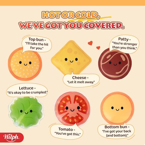 Hilph Kids Ice Packs - Cute Hamburger Boo Boo Ice Pack for Toddlers & Children, 6-Piece Ruesable Hot Cold Gel Therapy Compress Set for Injury, Body Pain Relief, Bumps, Headaches, Tootheche in Saudi Arabia