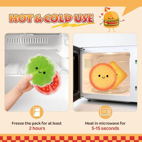 Hilph Kids Ice Packs - Cute Hamburger Boo Boo Ice Pack for Toddlers & Children, 6-Piece Ruesable Hot Cold Gel Therapy Compress Set for Injury, Body Pain Relief, Bumps, Headaches, Tootheche in Saudi Arabia