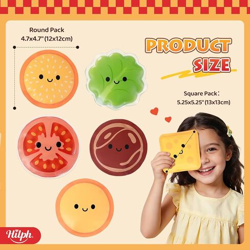Hilph Kids Ice Packs - Cute Hamburger Boo Boo Ice Pack for Toddlers & Children, 6-Piece Ruesable Hot Cold Gel Therapy Compress Set for Injury, Body Pain Relief, Bumps, Headaches, Tootheche in Saudi Arabia