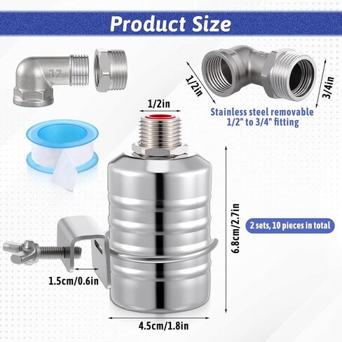 2 حزم 304 الفولاذ المقاوم للصدأ صمام تعويم التحكم التلقائي في مستوى المياه صمام تعويم 1/2 "إلى 3/4" إغلاق تلقائي لخزان المياه يطفو مع دخول جانبي/علوي لأحواض حوض السباحة لخزان الأسماك in Kuwait