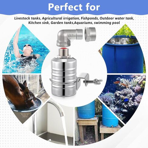 2 حزم 304 الفولاذ المقاوم للصدأ صمام تعويم التحكم التلقائي في مستوى المياه صمام تعويم 1/2 "إلى 3/4" إغلاق تلقائي لخزان المياه يطفو مع دخول جانبي/علوي لأحواض حوض السباحة لخزان الأسماك in Kuwait