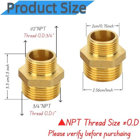 3pcs 3/4'' NPT x 1/2'' NPT Brass Hex Nipple,Brass Reducer 3/4 to 1/2 Adapter Pipe Fitting Reducing Solid Hex Nipple,3/4 male to 1/2 male Reducer Pipe Fitting for Connect Gas Water Pipe Systems in Saudi Arabia