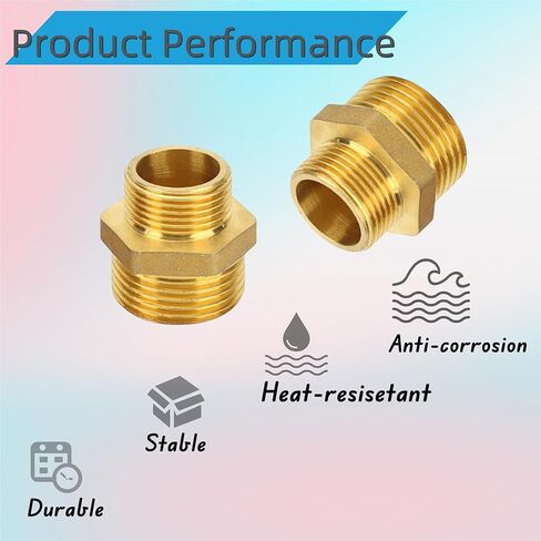 3pcs 3/4'' NPT x 1/2'' NPT Brass Hex Nipple,Brass Reducer 3/4 to 1/2 Adapter Pipe Fitting Reducing Solid Hex Nipple,3/4 male to 1/2 male Reducer Pipe Fitting for Connect Gas Water Pipe Systems in Saudi Arabia