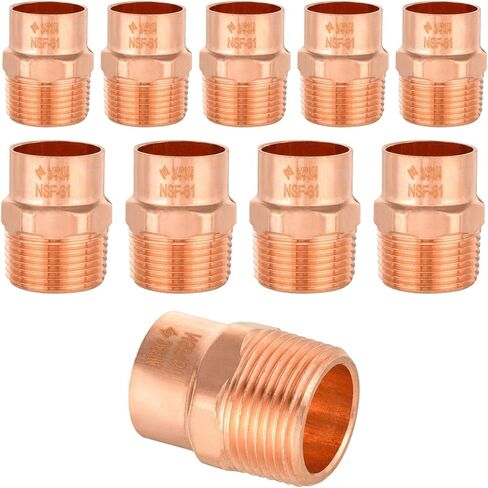 10 Pcs Seelink Copper Fittings, 3/4" Copper x 3/4" Male NPT Adapter with Sweat Solder Connection, for Residential and Commercial Pipe Tubing in Saudi Arabia