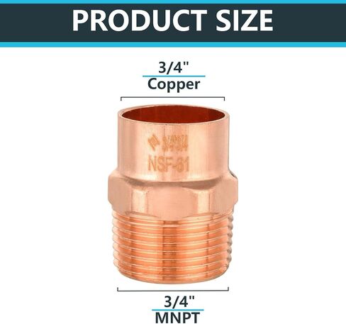 10 Pcs Seelink Copper Fittings, 3/4" Copper x 3/4" Male NPT Adapter with Sweat Solder Connection, for Residential and Commercial Pipe Tubing in Saudi Arabia