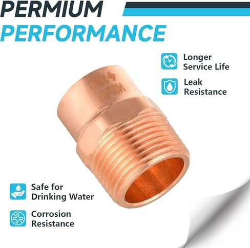 10 Pcs Seelink Copper Fittings, 3/4" Copper x 3/4" Male NPT Adapter with Sweat Solder Connection, for Residential and Commercial Pipe Tubing in Saudi Arabia