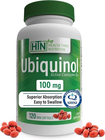 Health Thru Nutrition Ubiquinol 100mg 120 Mini Softgels as Kaneka QH Reduced CoQ-10 | 3rd Party Tested | Enhanced Bioavailability | Cardiovascular & Mitochondria Function Support | Non-GMO in Saudi Arabia