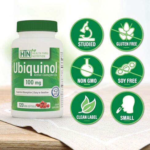 Health Thru Nutrition Ubiquinol 100mg 120 Mini Softgels as Kaneka QH Reduced CoQ-10 | 3rd Party Tested | Enhanced Bioavailability | Cardiovascular & Mitochondria Function Support | Non-GMO in Saudi Arabia