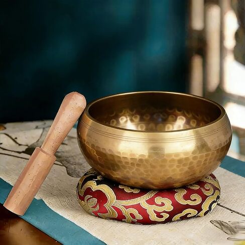 1 Set Singing Bowl Set - Authentic Hand-Adjusted Music Bowl with Cushion & Wooden Mallet - Ideal for Yoga, Relaxation, and Sound Healing in Saudi Arabia