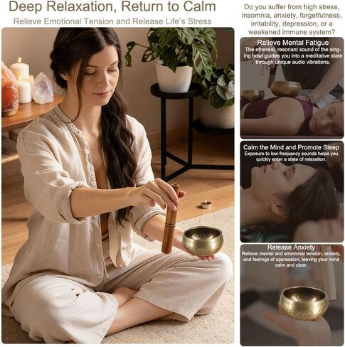 1 Set Singing Bowl Set - Authentic Hand-Adjusted Music Bowl with Cushion & Wooden Mallet - Ideal for Yoga, Relaxation, and Sound Healing in Saudi Arabia
