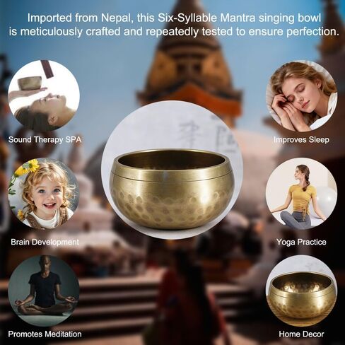 1 Set Singing Bowl Set - Authentic Hand-Adjusted Music Bowl with Cushion & Wooden Mallet - Ideal for Yoga, Relaxation, and Sound Healing in Saudi Arabia