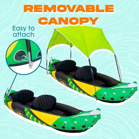 Inflatable Kayak 2 Person with Detachable Sun Canopy – Heavy-Duty Tandem Kayak for Adults – Reinforced Paddles, Waterproof Phone Bags, Adjustable Seats, Extra Seat for Dog or Child in Saudi Arabia