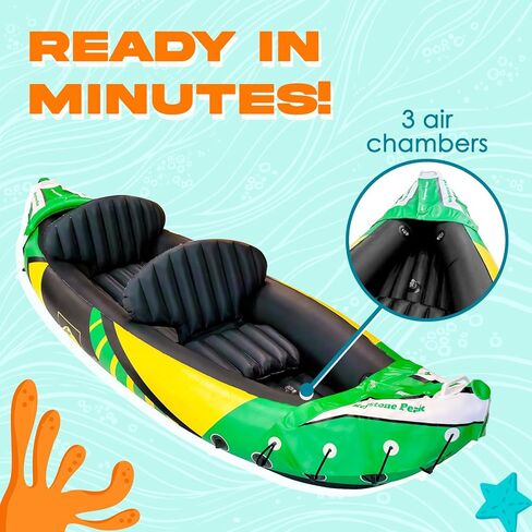 Inflatable Kayak 2 Person with Detachable Sun Canopy – Heavy-Duty Tandem Kayak for Adults – Reinforced Paddles, Waterproof Phone Bags, Adjustable Seats, Extra Seat for Dog or Child in Saudi Arabia