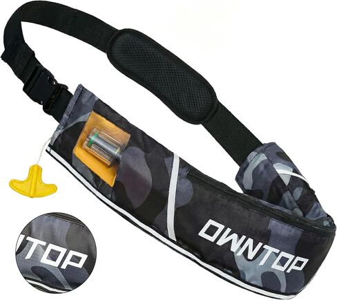 Owntop Automatic/Manual Inflatable Swim Belt Pack, Transparent Window & Low Profile, 24g CO2 Cylinder Included, Manual Convertible for Kayak, Fishing, Paddle Sports in Saudi Arabia