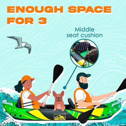Inflatable Kayak 2 Person with Detachable Sun Canopy – Heavy-Duty Tandem Kayak for Adults – Reinforced Paddles, Waterproof Phone Bags, Adjustable Seats, Extra Seat for Dog or Child in Saudi Arabia