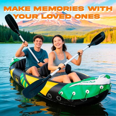 Inflatable Kayak 2 Person with Detachable Sun Canopy – Heavy-Duty Tandem Kayak for Adults – Reinforced Paddles, Waterproof Phone Bags, Adjustable Seats, Extra Seat for Dog or Child in Saudi Arabia