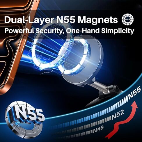 لشاحن Magsafe Car Mount ، 15W شاحن اللاسلكي كأس شفط الهاتف مع ضوء تنفس RGB ، 360 حامل هاتف مغناطيسي قابل للتعديل لـ iPhone 17 Pro Max 17 Air 16 15 Plus in Kuwait