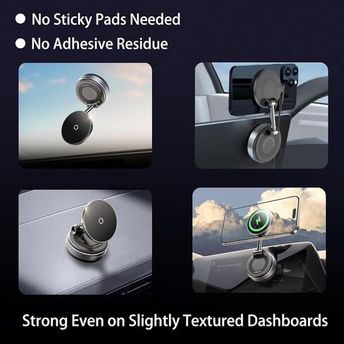 لشاحن Magsafe Car Mount ، 15W شاحن اللاسلكي كأس شفط الهاتف مع ضوء تنفس RGB ، 360 حامل هاتف مغناطيسي قابل للتعديل لـ iPhone 17 Pro Max 17 Air 16 15 Plus in Kuwait