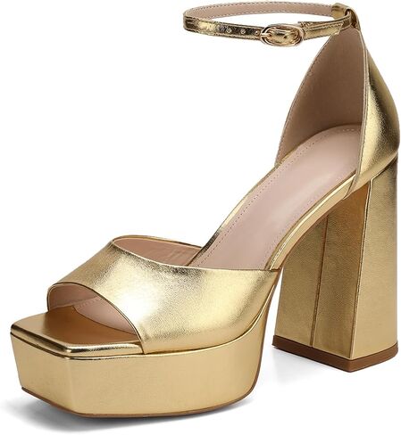 Women's Sandals Peep Toe:Chunky Heels Pumps Ankle Buckle Strap Platform Heels 4.7" High Heeled Evening Party Wedding Dress Shoes in Saudi Arabia