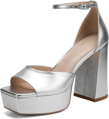 Women's Sandals Peep Toe:Chunky Heels Pumps Ankle Buckle Strap Platform Heels 4.7" High Heeled Evening Party Wedding Dress Shoes in Saudi Arabia