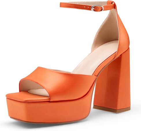 Women's Sandals Peep Toe:Chunky Heels Pumps Ankle Buckle Strap Platform Heels 4.7" High Heeled Evening Party Wedding Dress Shoes in Saudi Arabia
