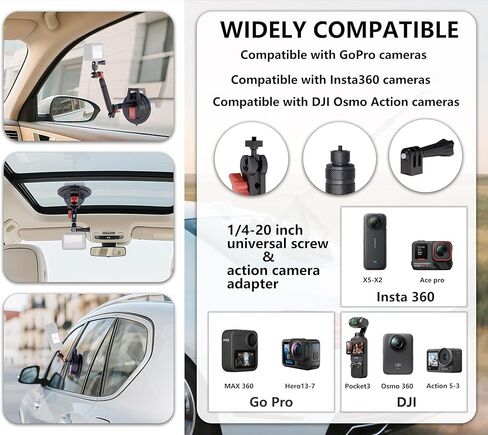 طقم حامل سيارة ثلاثي عالي التحمل - عمود تمديد خارجي احترافي Insta360 حامل السيارة، ذراع سحري للزجاج الأمامي GoPro مع محول كاميرا الحركة متوافق مع Insta360/GoPro/DJI in Kuwait