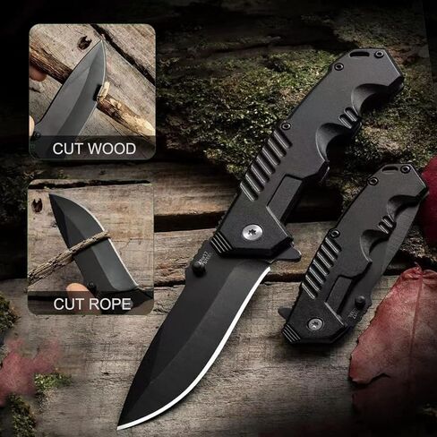 Pocket Knife for Men, Folding Knife with Clip, EDC Pocket Knives with Flipper Open and Liner Lock, Sharp Tactical Knife for Outdoor Survival Camping Hunting Fishing, Cool Knifes for Dad, Mens Gift in Kuwait