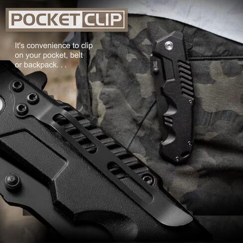 Pocket Knife for Men, Folding Knife with Clip, EDC Pocket Knives with Flipper Open and Liner Lock, Sharp Tactical Knife for Outdoor Survival Camping Hunting Fishing, Cool Knifes for Dad, Mens Gift in Kuwait