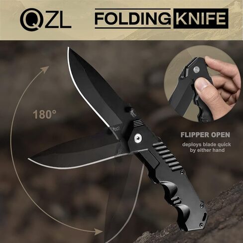 Pocket Knife for Men, Folding Knife with Clip, EDC Pocket Knives with Flipper Open and Liner Lock, Sharp Tactical Knife for Outdoor Survival Camping Hunting Fishing, Cool Knifes for Dad, Mens Gift in Kuwait