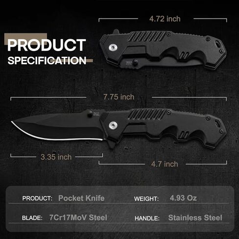 Pocket Knife for Men, Folding Knife with Clip, EDC Pocket Knives with Flipper Open and Liner Lock, Sharp Tactical Knife for Outdoor Survival Camping Hunting Fishing, Cool Knifes for Dad, Mens Gift in Kuwait