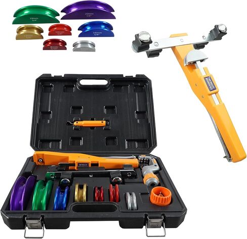 مجموعة ثني الأنابيب السقاطة 90 درجة مع 7 رؤوس ألومنيوم مرمزة بالألوان، 1/4 بوصة - 7/8 بوصة O.D. الأنابيب، أداة قطع الأنابيب وإزالة الأزيز، حقيبة تخزين محمولة لأجهزة التدفئة والتهوية وتكييف الهواء والسباكة والتبريد in Kuwait
