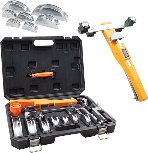 90° Ratcheting Pipe Tube Bender Set W/ 7 Color-Coded Aluminum Heads, 1/4"–7/8" O.D. Tubing, Tube Cutter & Deburring Tool, Portable Storage Case for HVAC, Plumbing & Refrigeration in Saudi Arabia