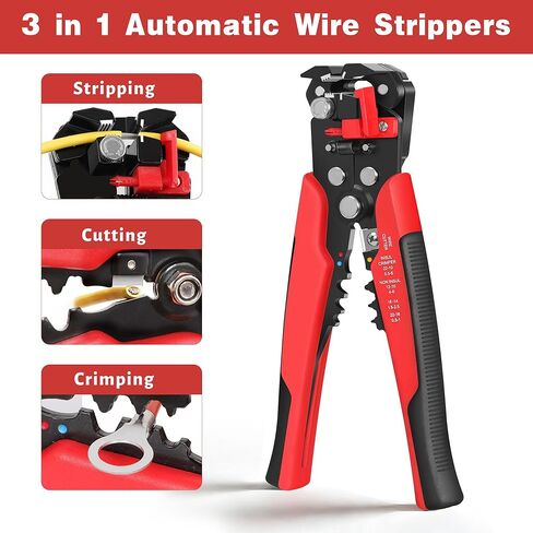 مجموعة أدوات تجعيد وتقشير الأسلاك من Kuject، 3 في 1 تجريد الأسلاك ذاتية الضبط لـ 10-24 AWG مع مجموعة أدوات تجعيد لموصلات الانكماش الحراري AWG22-10 in Kuwait