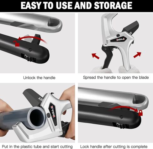 AIRAJ Ratchet PVC قاطع الأنابيب الثقيلة، يقطع حتى 3 بوصات، قاطع PVC مع استبدال الشفرة بنقرة واحدة، قاطع الأنابيب البلاستيكية، أداة قطع PVC، قاطع أنابيب PEX، مقصات الأنابيب البلاستيكية مع شفرة احتياطية إضافية in Kuwait