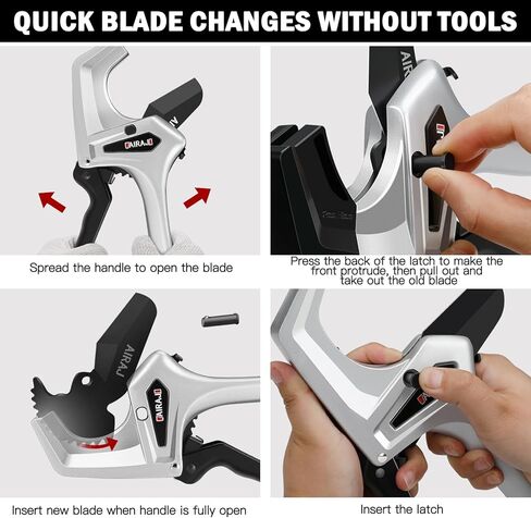 AIRAJ Ratchet PVC قاطع الأنابيب الثقيلة، يقطع حتى 3 بوصات، قاطع PVC مع استبدال الشفرة بنقرة واحدة، قاطع الأنابيب البلاستيكية، أداة قطع PVC، قاطع أنابيب PEX، مقصات الأنابيب البلاستيكية مع شفرة احتياطية إضافية in Kuwait