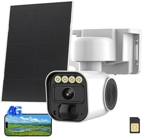 4G LTE Cellular Security Camera Solar Security Cameras Wireless Outdoor No WiFi Security Camera 24/7 Recording,2K Color Night Vision,2-Way Talk,Cloud & SD Card Storage,IP65,Built-in SIM Card in Kuwait
