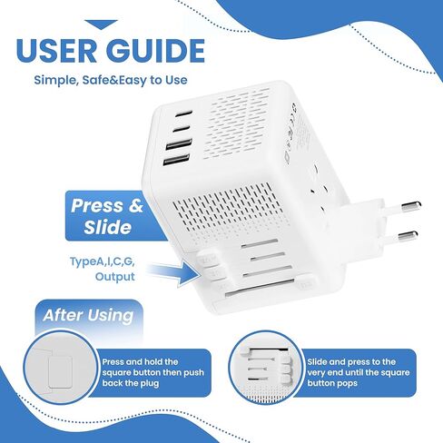 محول سفر عالمي، محول قابس السفر الأوروبي، محول قابس عالمي عالمي مع منفذين USB و2 منافذ USB C، محول طاقة عالمي كهربائي لأوروبا والمملكة المتحدة والاتحاد الأوروبي والولايات المتحدة الأمريكية (أسود) in Kuwait