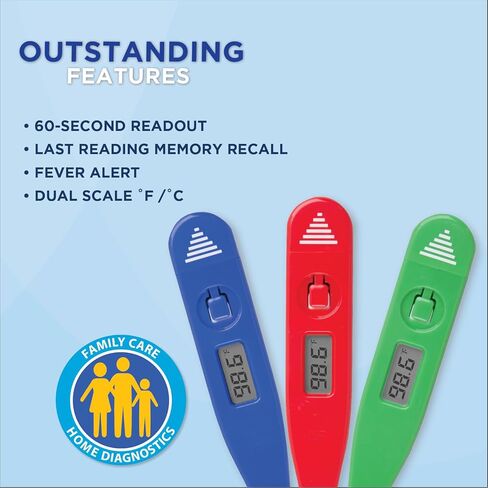 Veridian Healthcare Digital Thermometer | 60-Second Readout | 9-Piece Display | Clinical Rigid Tip | Hygienic Water-Resistant Easy Cleaning | Storage Case + Instructions Included in Kuwait