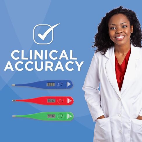 Veridian Healthcare Digital Thermometer | 60-Second Readout | 9-Piece Display | Clinical Rigid Tip | Hygienic Water-Resistant Easy Cleaning | Storage Case + Instructions Included in Kuwait