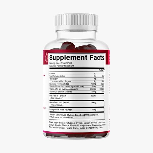 Vitamatic Beet Root Gummies with B6, B12, Grape Seed, Pomegranate & Nicotinamide – Plant-Based Extract – Vegan, Non-GMO – Botanical Supplement Gummies – 60 Count - 2 Pack (120 Count) in Saudi Arabia