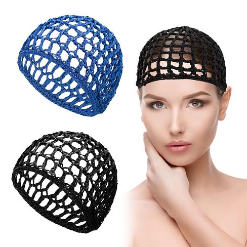 4 عبوات من قبعة النوم الشبكية للشعر الكروشيه، غطاء شعر شبكي قابل للتنفس للنساء، غطاء شعر ليلي مرن للشعر الطبيعي المجعد، الضفائر والجذوع، 2 أسود + 2 أزرق ياقوتي in Kuwait