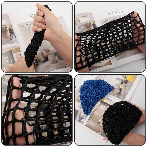 4 عبوات من قبعة النوم الشبكية للشعر الكروشيه، غطاء شعر شبكي قابل للتنفس للنساء، غطاء شعر ليلي مرن للشعر الطبيعي المجعد، الضفائر والجذوع، 2 أسود + 2 أزرق ياقوتي in Kuwait