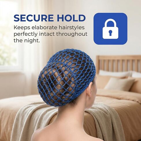 4 عبوات من قبعة النوم الشبكية للشعر الكروشيه، غطاء شعر شبكي قابل للتنفس للنساء، غطاء شعر ليلي مرن للشعر الطبيعي المجعد، الضفائر والجذوع، 2 أسود + 2 أزرق ياقوتي in Kuwait