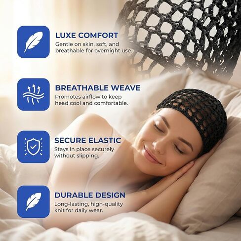 4 عبوات من قبعة النوم الشبكية للشعر الكروشيه، غطاء شعر شبكي قابل للتنفس للنساء، غطاء شعر ليلي مرن للشعر الطبيعي المجعد، الضفائر والجذوع، 2 أسود + 2 أزرق ياقوتي in Kuwait