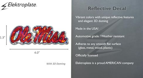 Elektroplate Officially Licensed Ole Miss Red Reflective Decal | Premium 3D Doming All Weather Sticker for Car, Water Bottle, Laptop, Tablet, Window, Cooler, Bumper, Toolbox, Phone | Made in The USA in Saudi Arabia