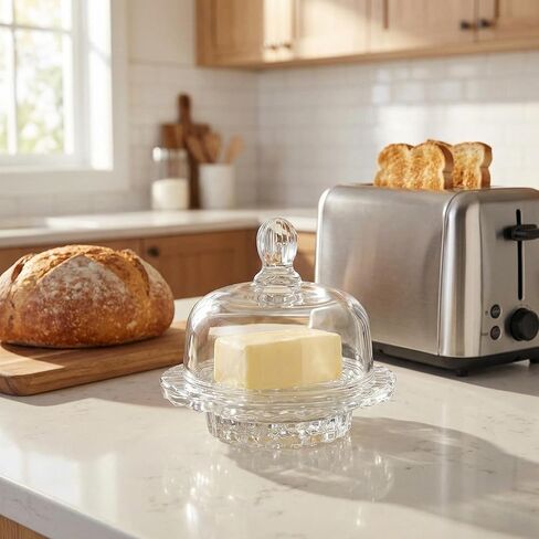Glass Butter Dish with Lid for Countertop & Refrigerator -Optic Dome Design, Crystal Butter Dish with Lid, Lead Free& DishWasher Safe. in Saudi Arabia