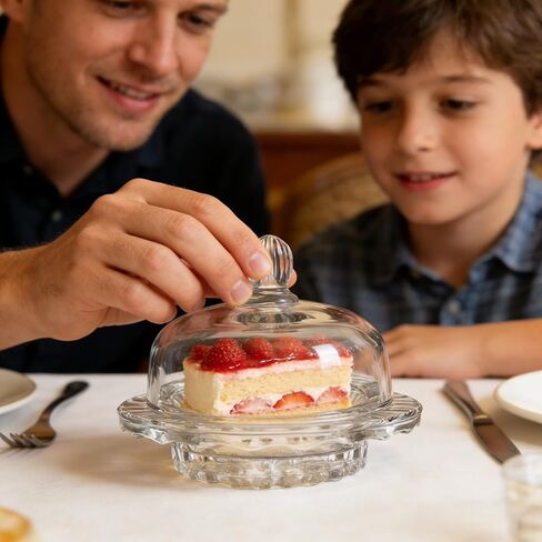 Glass Butter Dish with Lid for Countertop & Refrigerator -Optic Dome Design, Crystal Butter Dish with Lid, Lead Free& DishWasher Safe. in Saudi Arabia
